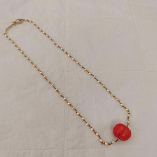 chain pearls with coral bead chain -rch314 coral 92.5 silver ramala jewelry / ramala collections