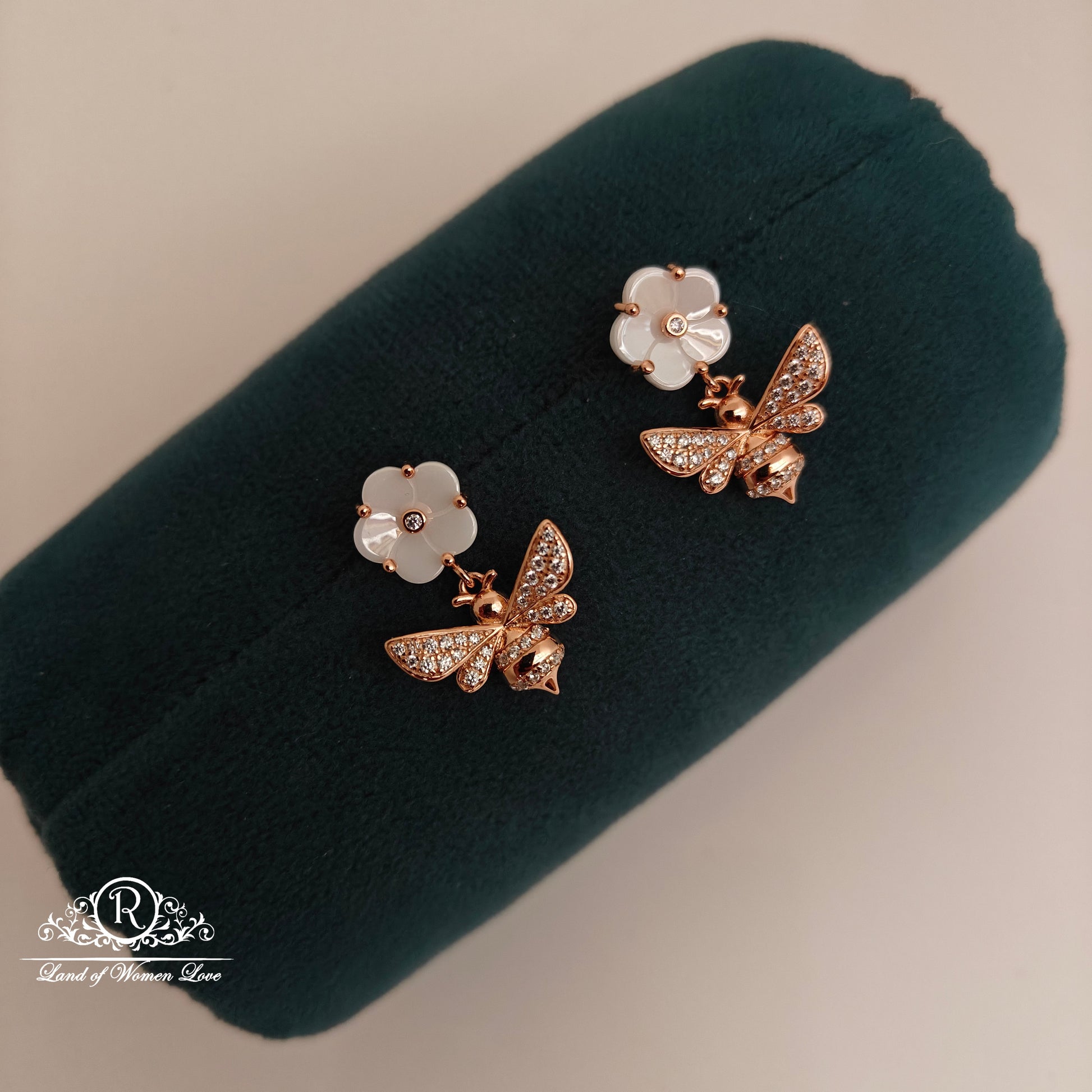 earrings 92.5 silver flower design rose gold polish earrings-rcle09 92.5 silver ramala jewelry / ramala collections