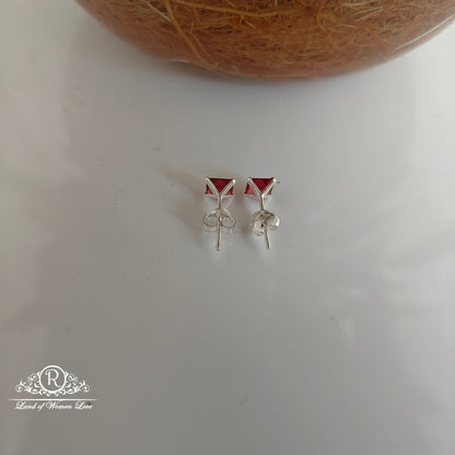 92.5 Silver Red colour square stud earrings-RCHS36-1