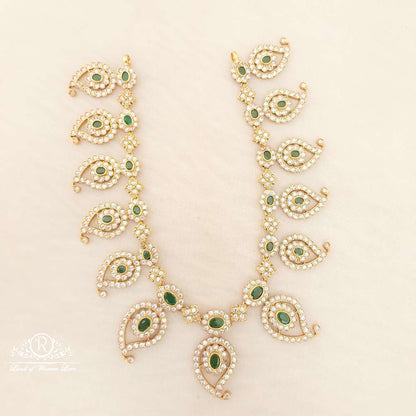 Silver With Green Stones Mango Design Necklace-C124