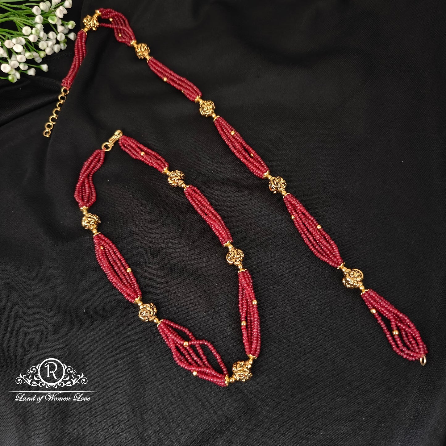 92.5 silver beautiful beads mala with Nakshi balls and ruby beads -RCHK0177