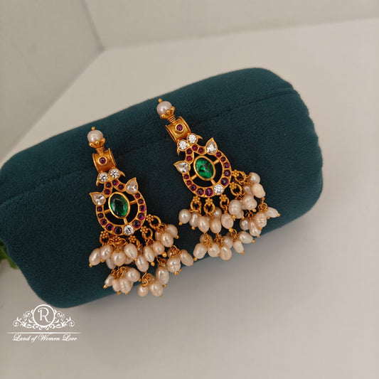 earrings 92.5 silver peacock design ruby rice pearls earrings-rccp395 ruby 92.5 silver ramala jewelry / ramala collections