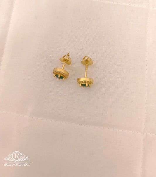 Silver Green Stone Small Stud Earrings-M375