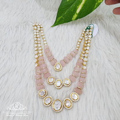 Silver Mosiznite With Pumpkin Melon Beads Necklace-H031