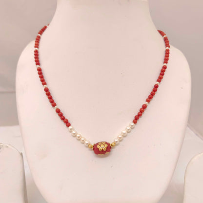 Silver Pearl & Coral Beads Chain-RCH191