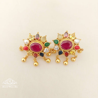 Silver Navaratna Stones Earrings-M220
