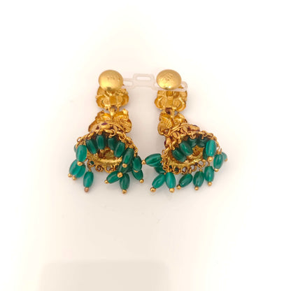Green Beads Hanging Model Silver jhumkas Design-RCJR608