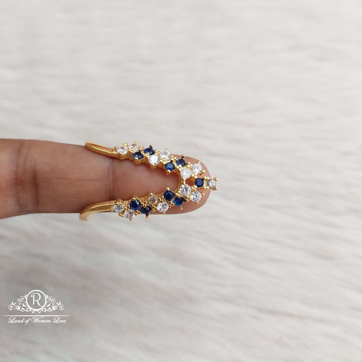 Silver Blue Stones Finger Ring-SA130-1