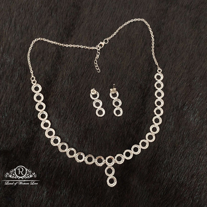Silver Platinum Polish Earrings With Necklace-SS51