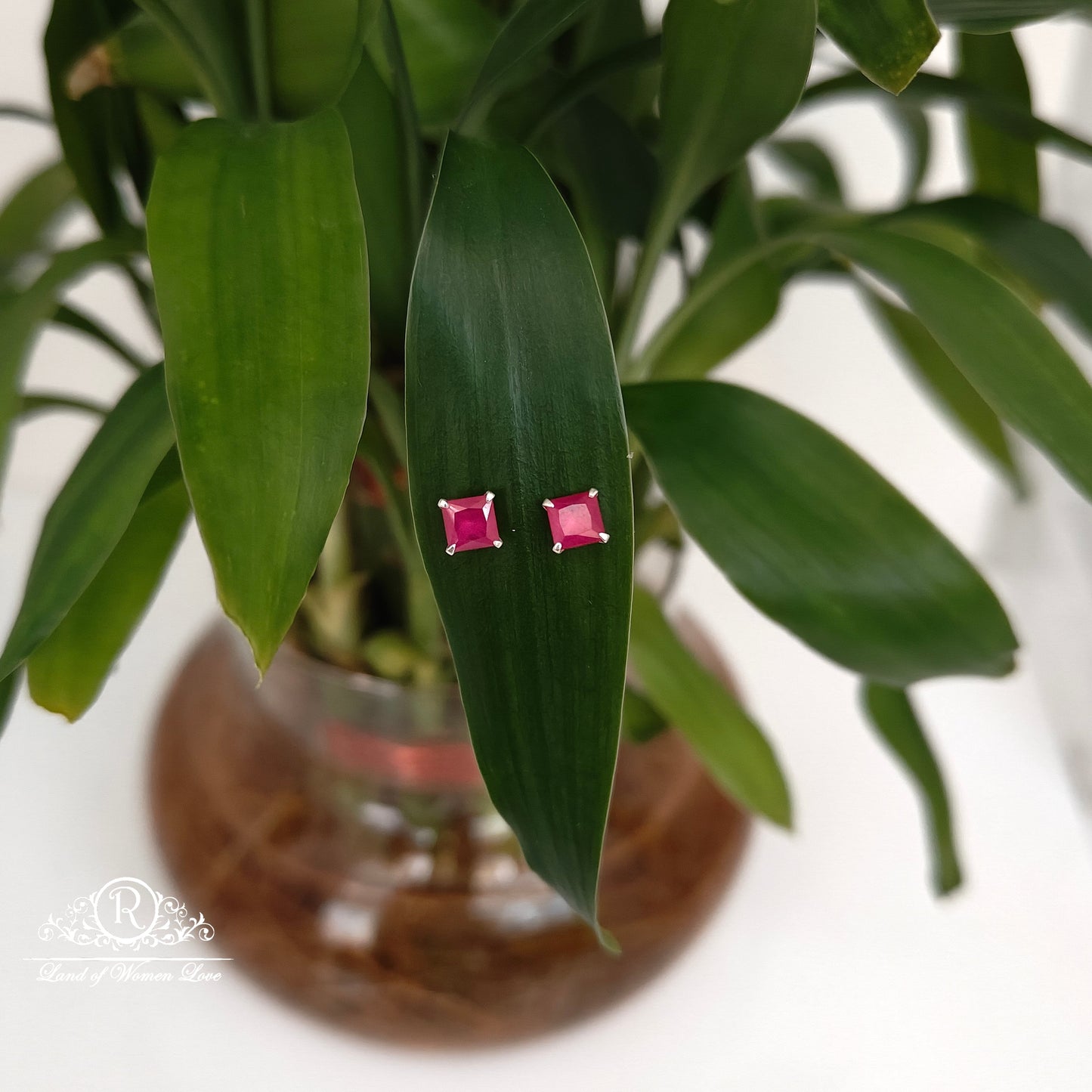 stud 92.5 silver pink ruby square stud earrings-rchs35 ruby 92.5 silver ramala jewelry / ramala collections