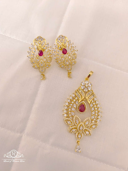 earrings silver cz- white stones locket with matching earrings-d07576 cz 92.5 silver ramala jewelry / ramala collections