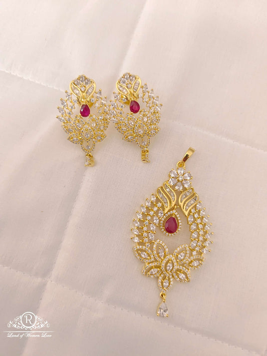 earrings silver cz- white stones locket with matching earrings-d07576 cz 92.5 silver ramala jewelry / ramala collections