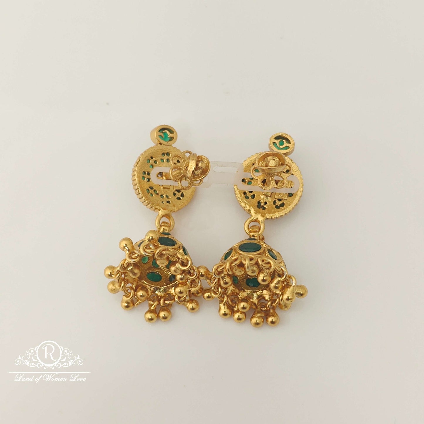 Silver Green Stones Design jhumkas-RCCP131