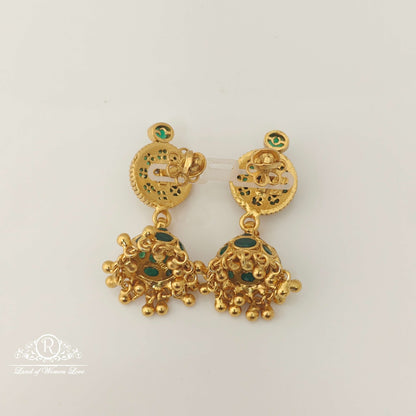 Silver Green Stones Design jhumkas-RCCP131