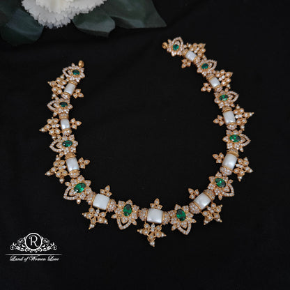 Silver CZ- with Green Stone Necklace-C100