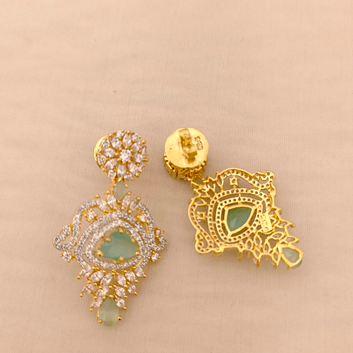 Silver base gold polish CZ-stone earrings -RCD353