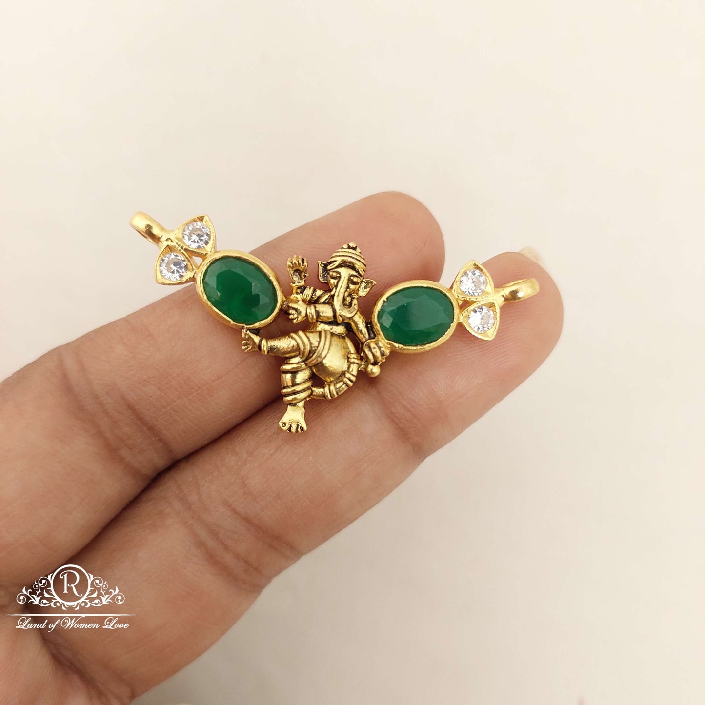 Silver With Green Stones Ganesh Locket-M83-1