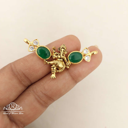 Silver With Green Stones Ganesh Locket-M83-1