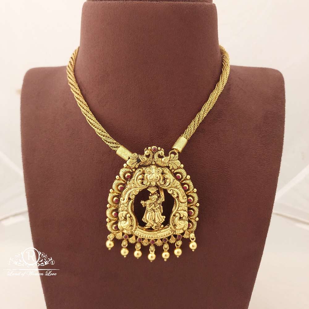 Silver With God Radha Krishna Design Necklace