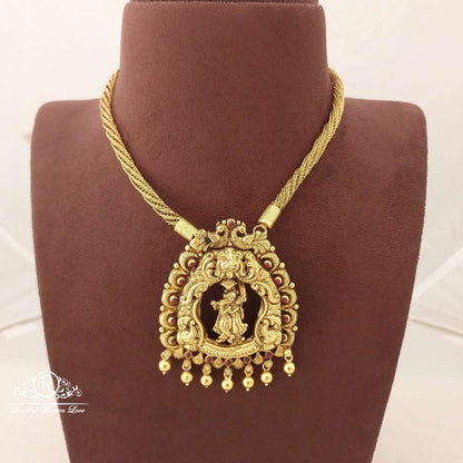 Silver With God Radha Krishna Design Necklace