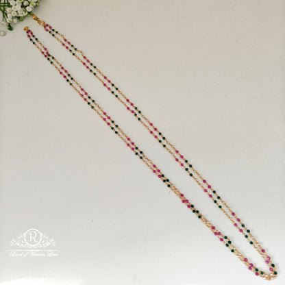 92.5 silver simple and Cute ruby ,Green and pearls beads mala -RCH906