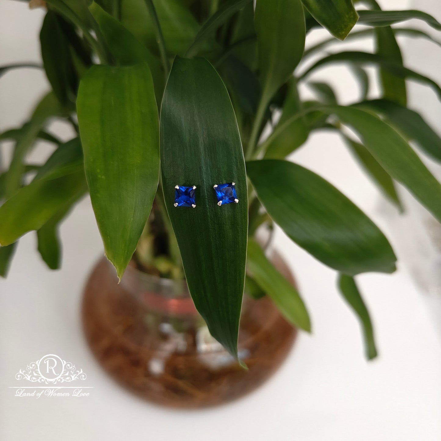 stud 92.5 silver blue coloured square cut stud earrings-rchs35-7 92.5 silver ramala jewelry / ramala collections