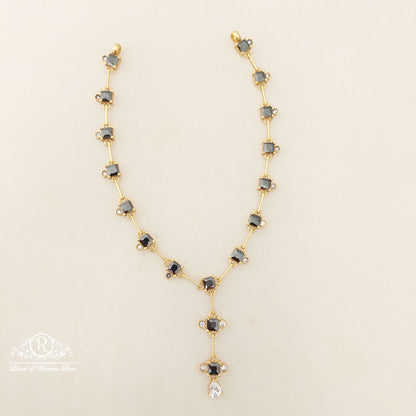 Silver Black Stones Design Necklace-A038