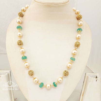 Silver Nakshi Gold Balls With Pearls Beads Mala-H097