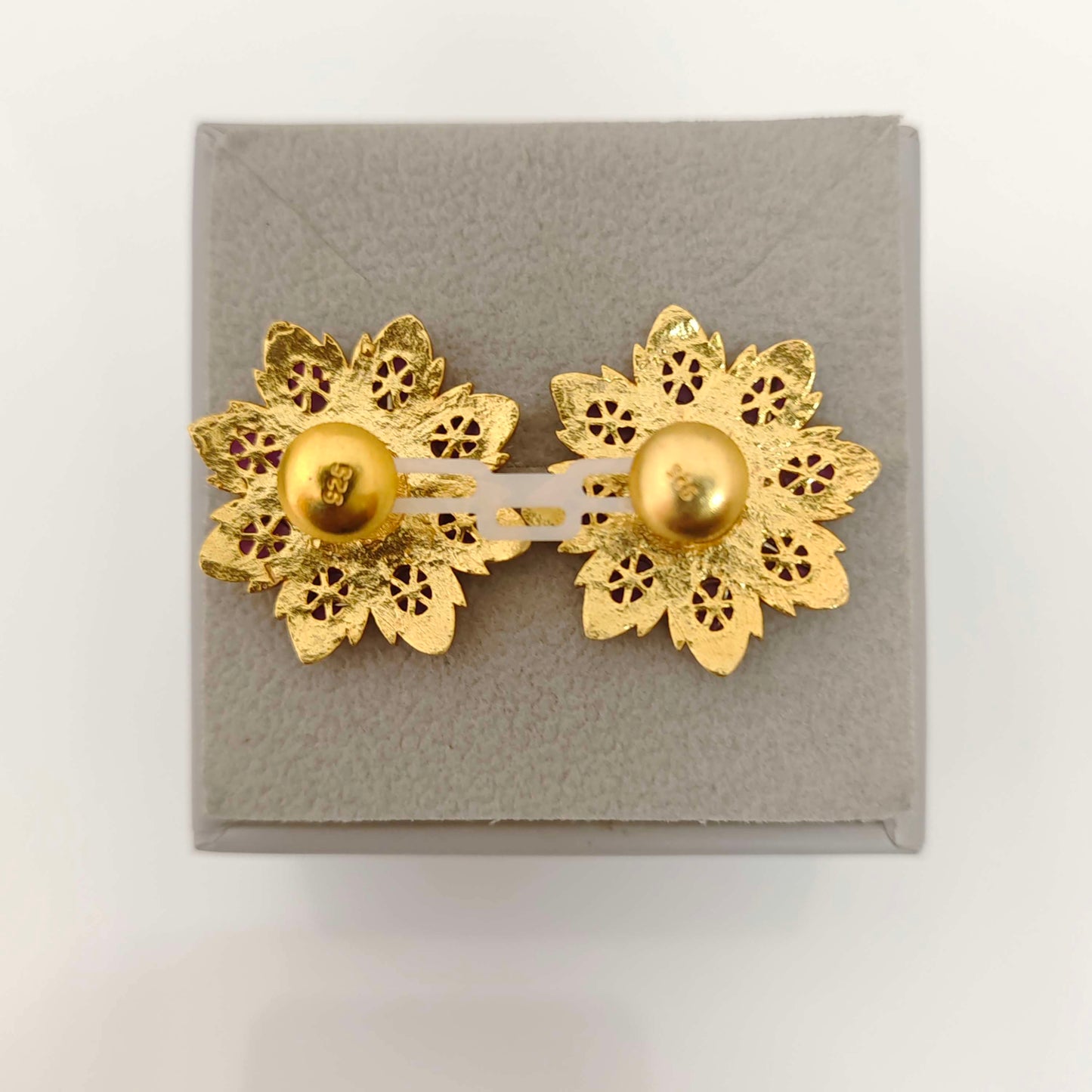 Silver Kempu Stones Stud Earrings-RCJR598