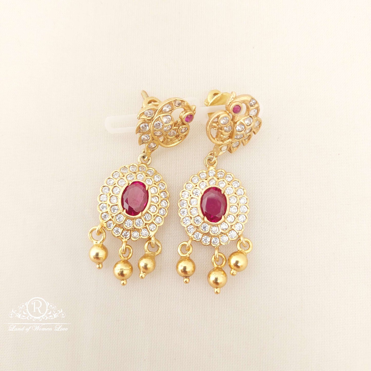 Silver White Stones Peacock Design Earrings-C213