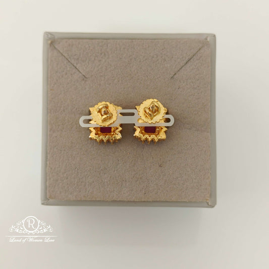 Silver CZ- Kempu Stone Stud Design Earrings-RCV288