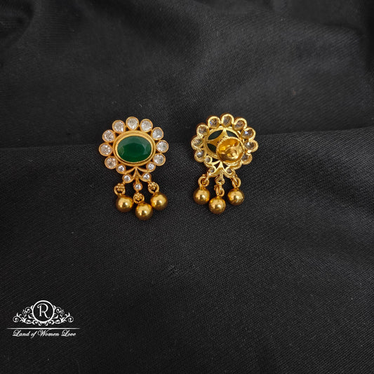 Silver white with emrold stone earrings-RCCP278