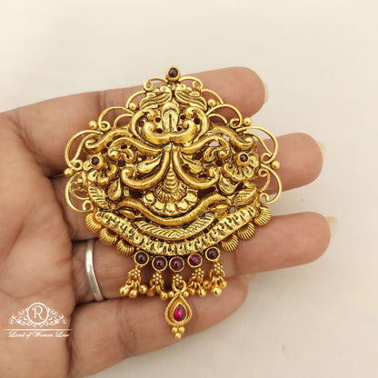 Silver Kempu Stones Locket-V046