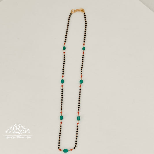 92.5 silver simple and cute black beads with coral and green beads-rch921 coral 92.5 silver ramala jewelry / ramala collections
