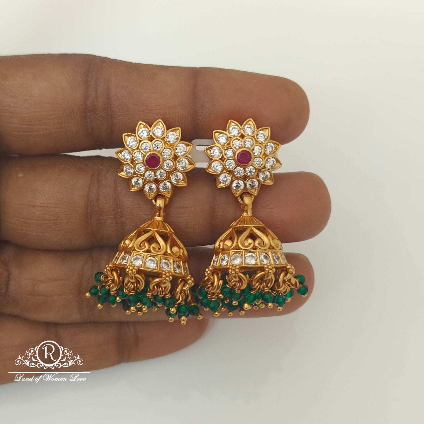 Silver White Stones Design jhumkas-RCCP136