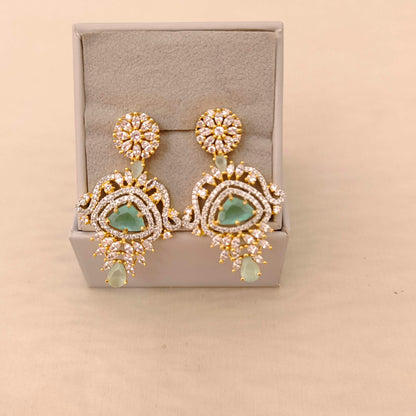 earrings silver base gold polish cz-stone earrings -rcd353 cz 92.5 silver ramala jewelry / ramala collections
