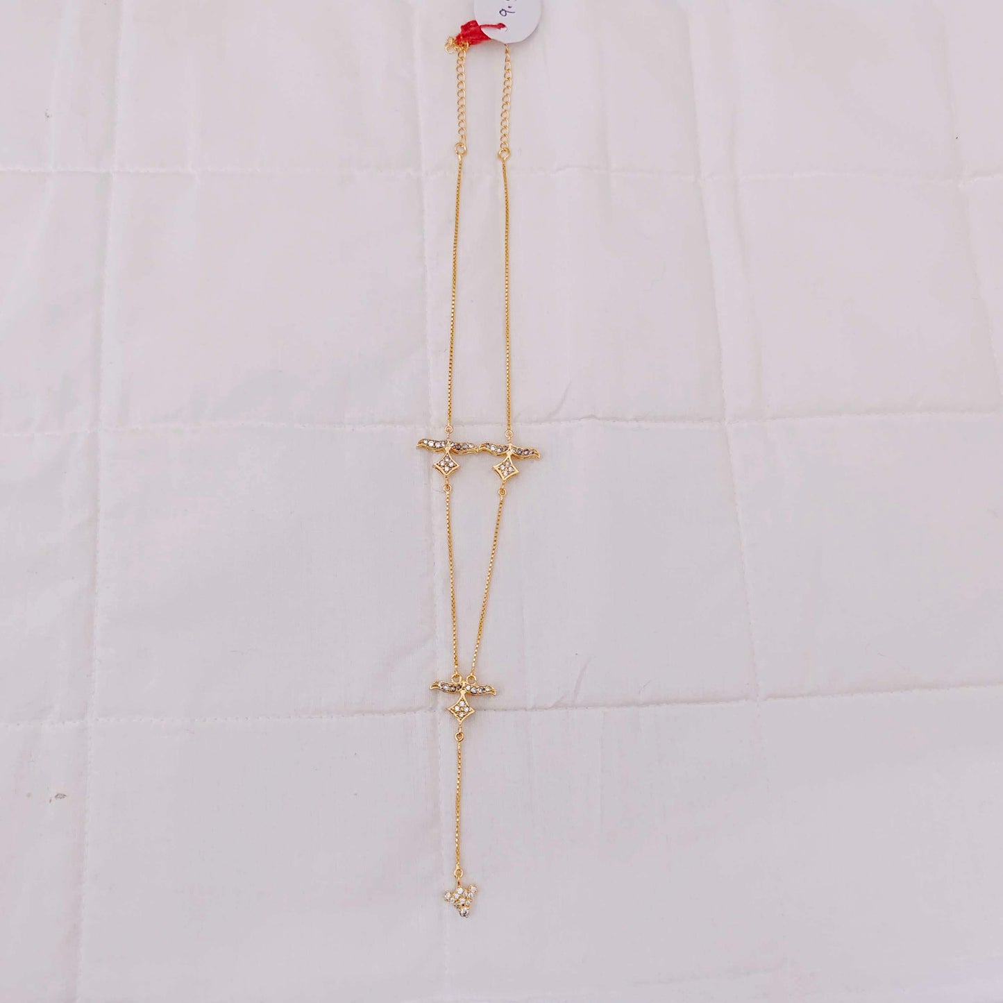 Silver CZ-gold polish chain design -RCD159