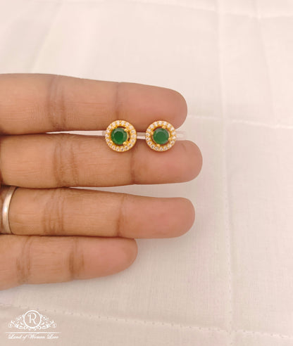 Silver Green Stone Small Stud Earrings-M375