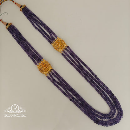 92.5 Silver Beads mala with Lakshmi Devi Design Side Lockets-RCH837