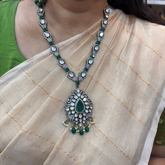 earrings moissanite with emerald green kundans silver necklace-rcm588 emerald 92.5 silver ramala jewelry / ramala collections