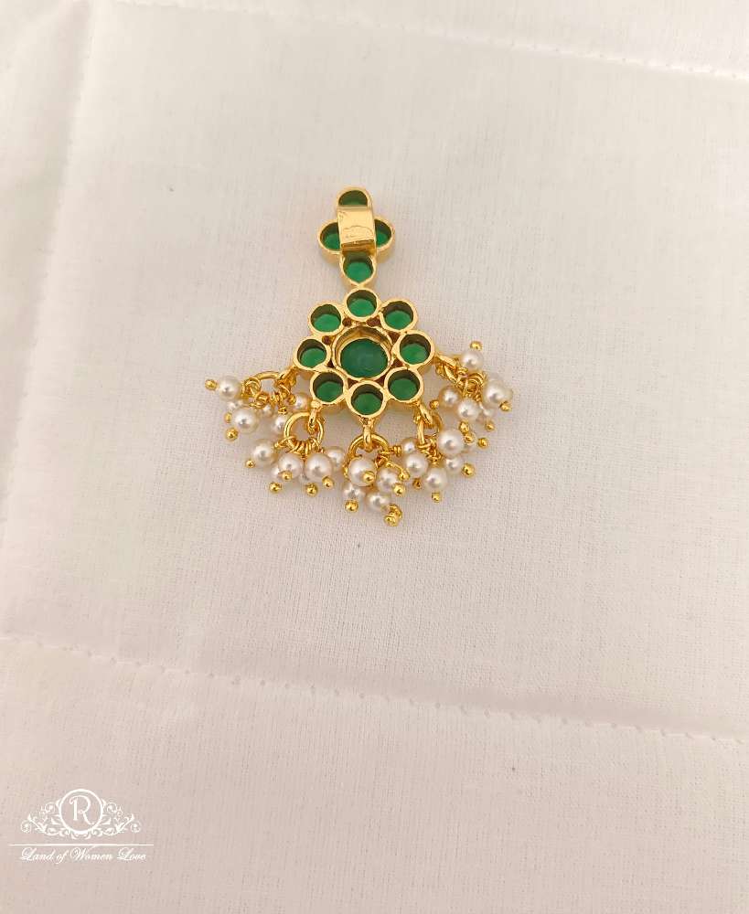 Silver Green Stones Earrings With Matching Locket-JR188JR189