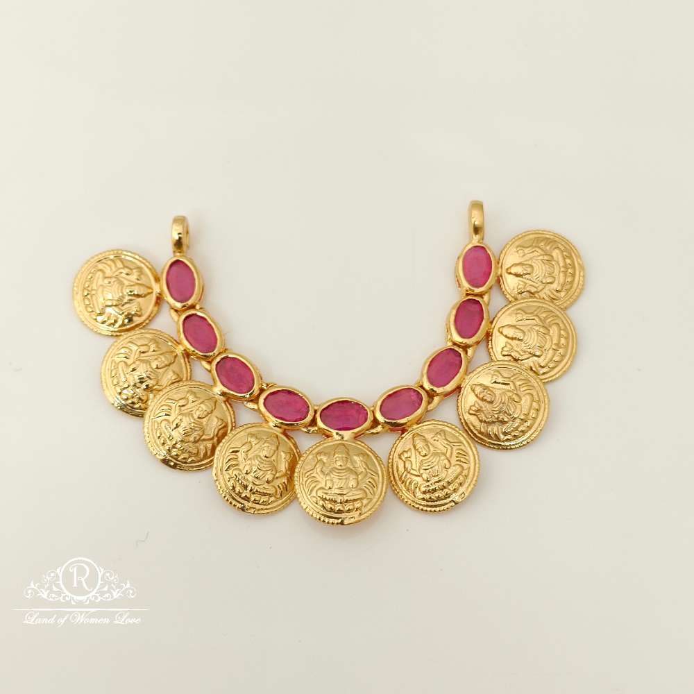 silver kempu stones design lakshmi devi kasula mala locket-rc87-55p04 92.5 silver ramala jewelry / ramala collections