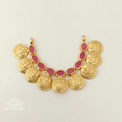 silver kempu stones design lakshmi devi kasula mala locket-rc87-55p04 92.5 silver ramala jewelry / ramala collections