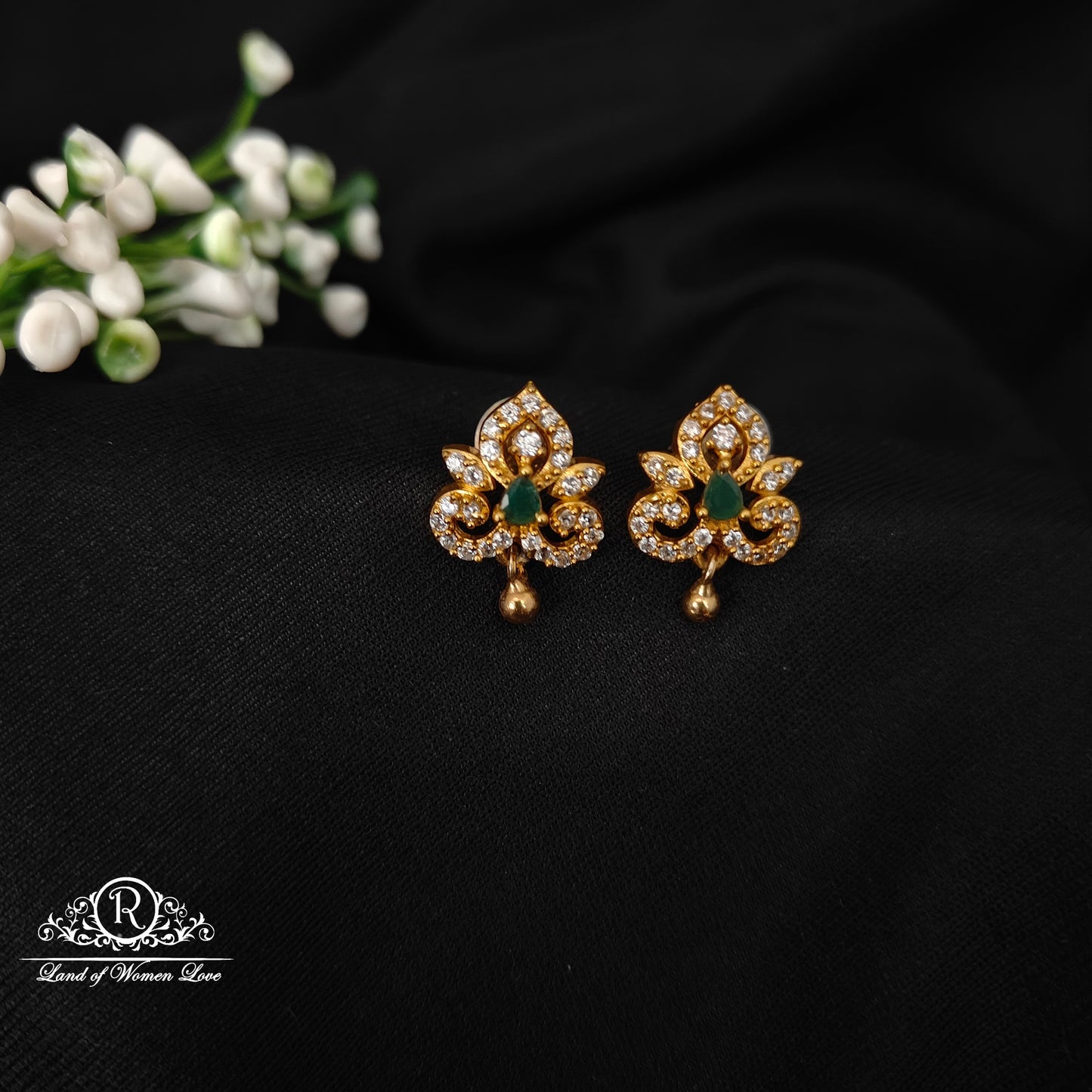 earrings 92.5 silver simple and cute earrings with white and green stones-rcz78 92.5 silver ramala jewelry / ramala collections