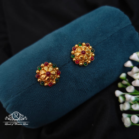 stud 92.5 silver ruby and green flower design studs-rccp321-14 ruby 92.5 silver ramala jewelry / ramala collections