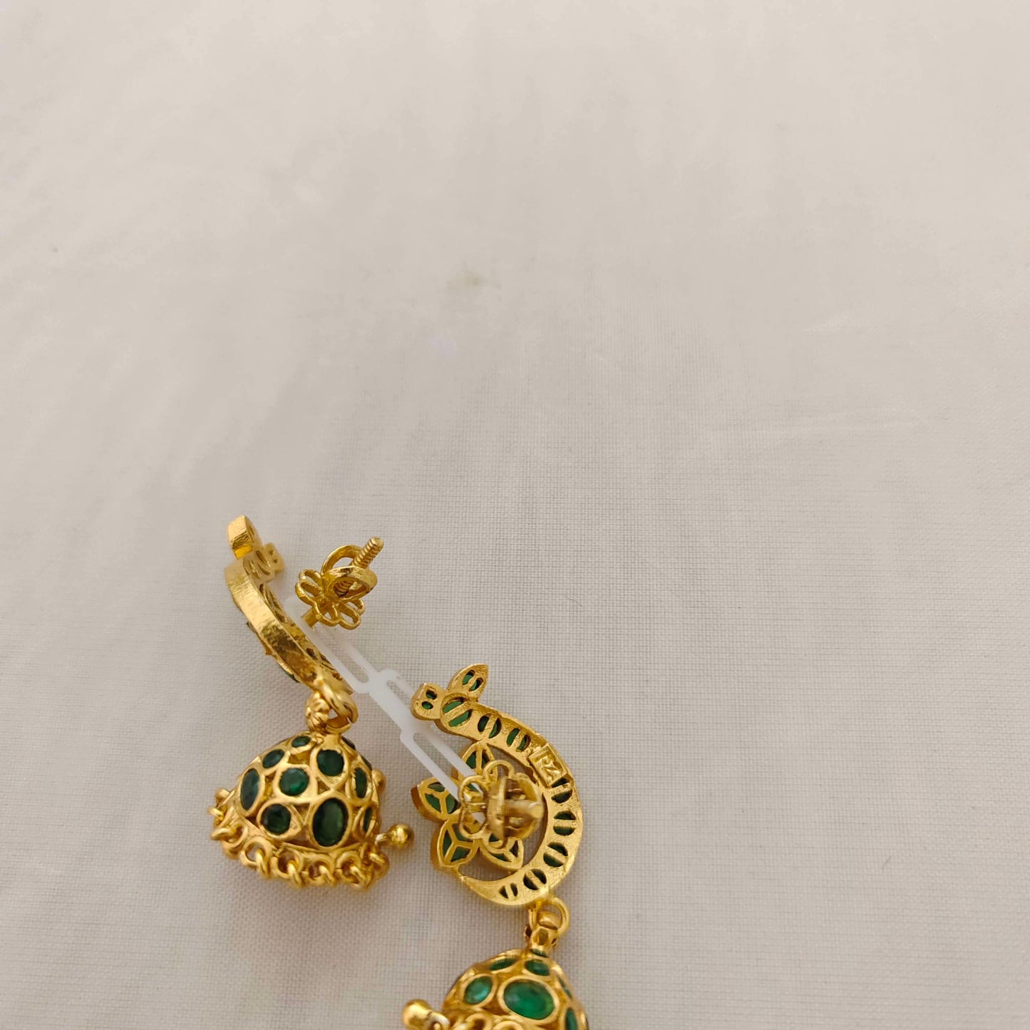 Silver green stone jhumkas -RCC054