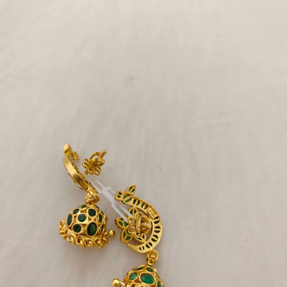 Silver green stone jhumkas -RCC054