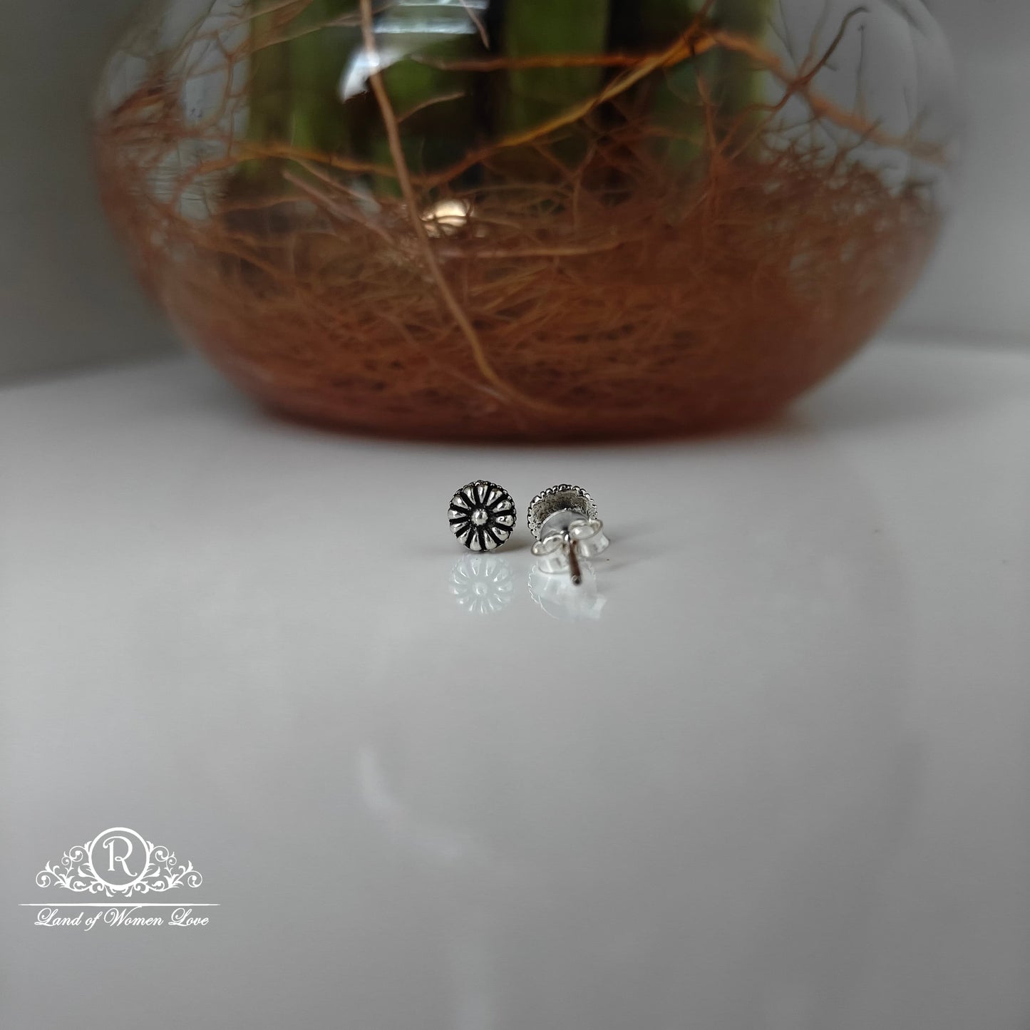 Silver  flower design  kids earring  -RCHS11