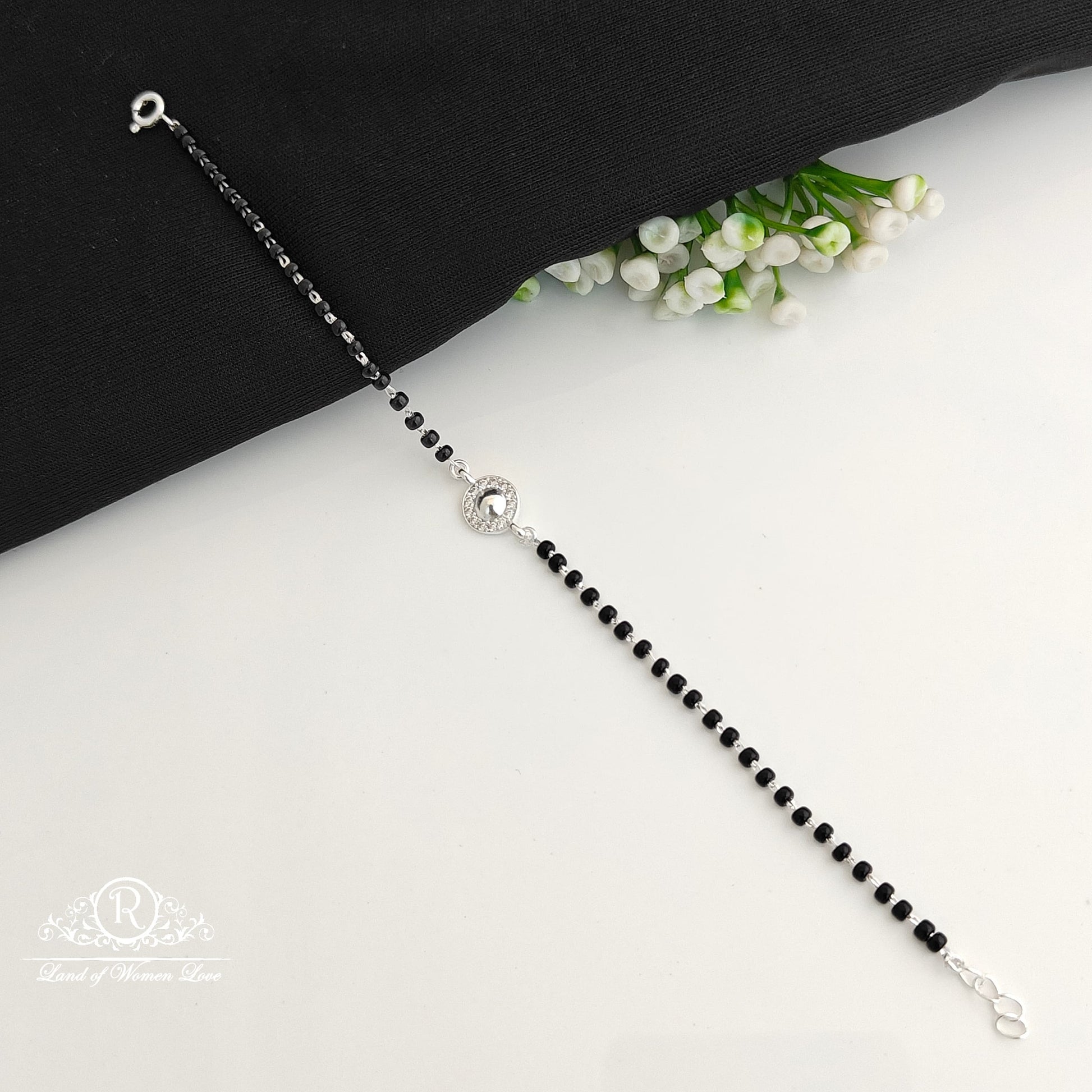 bracelet silver black beads bracelet -rcra122-5 92.5 silver ramala jewelry / ramala collections