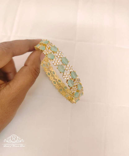 Silver CZ-White &Green Stones Bangles-RCES10